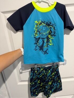 Blue & Neon Green Buzz Lightyear Graphic Tee and Shorts Set